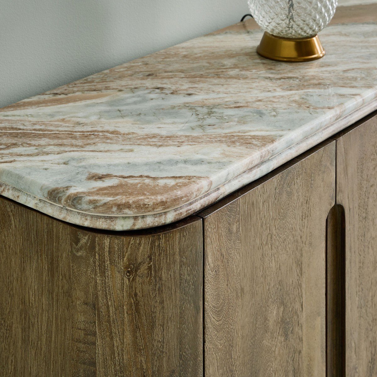 Buffet en bois massif et marbre BUREN beige, SIGNATURE