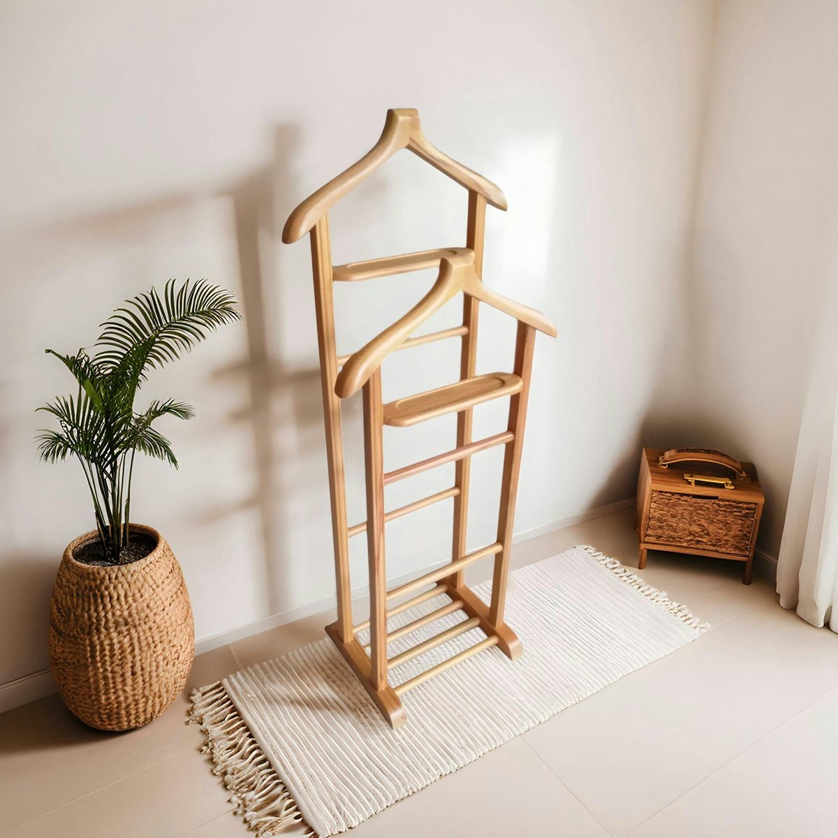 Valet de chambre double portant en bois SITIA bois clair, PIER IMPORT