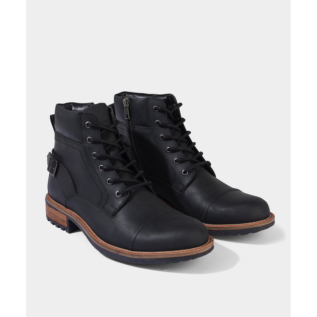 Bottines Armée Cuir Boucle et Glissière Semelle Crampons noir, JOE BROWNS