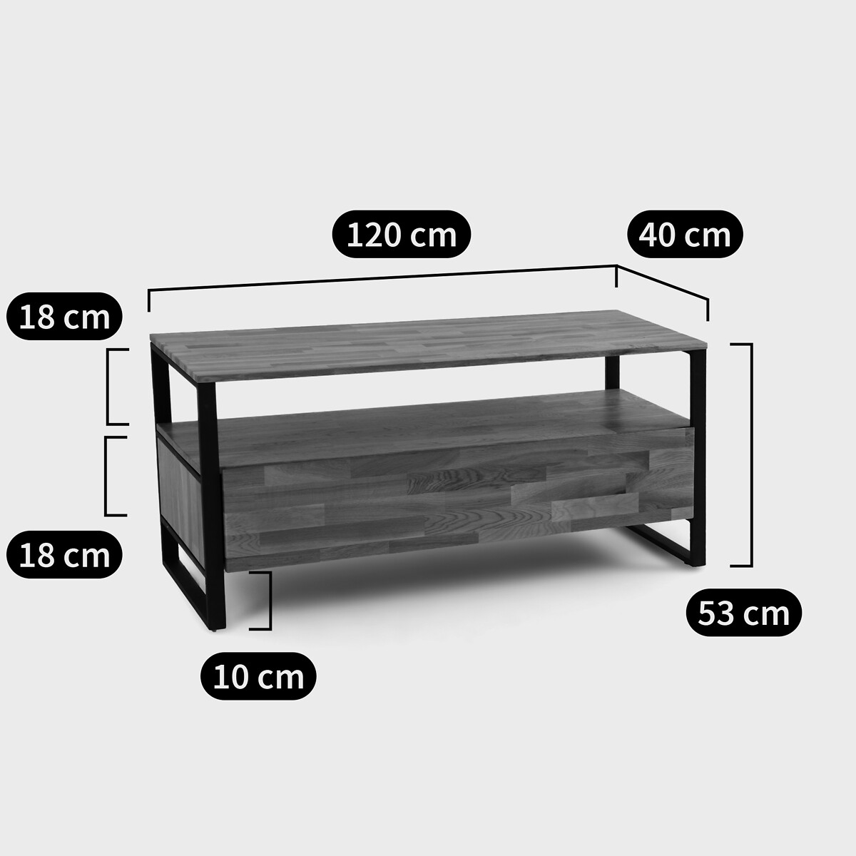 Hiba TV Bench in Solid Oak, Oak Veneer and Steel natural, LA REDOUTE INTERIEURS