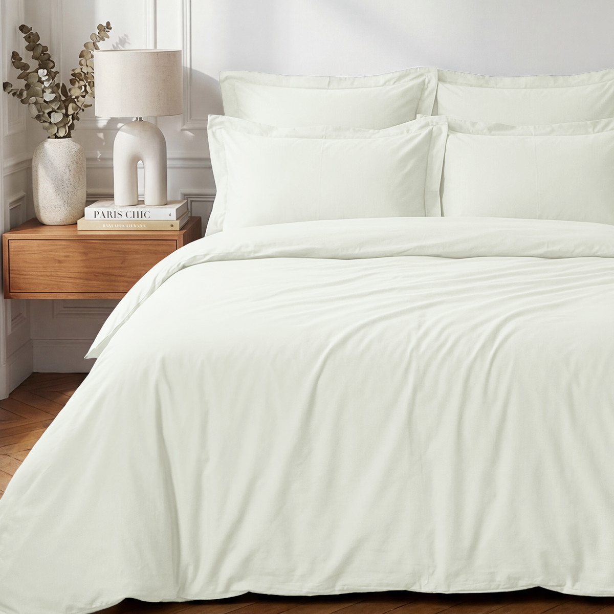 Parure housse de couette + 2 taies 50x70 cm SOFT PERCALE ecru, SENSEI MAISON