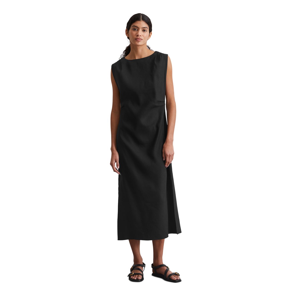 Robe shaped en mélange viscose-lin élastique noir, MARC O'POLO