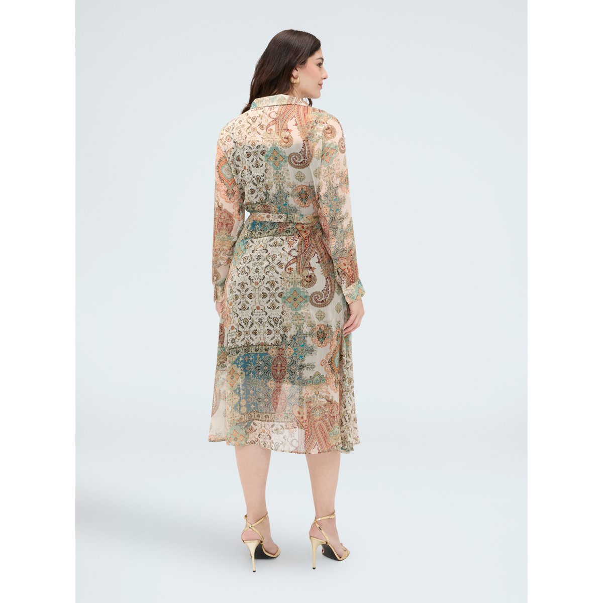 Robe chemisier imprimé paisley beige, FIORELLA RUBINO