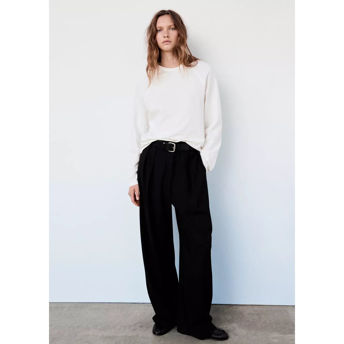 T-shirt 100 % coton manches longues blanc, MANGO