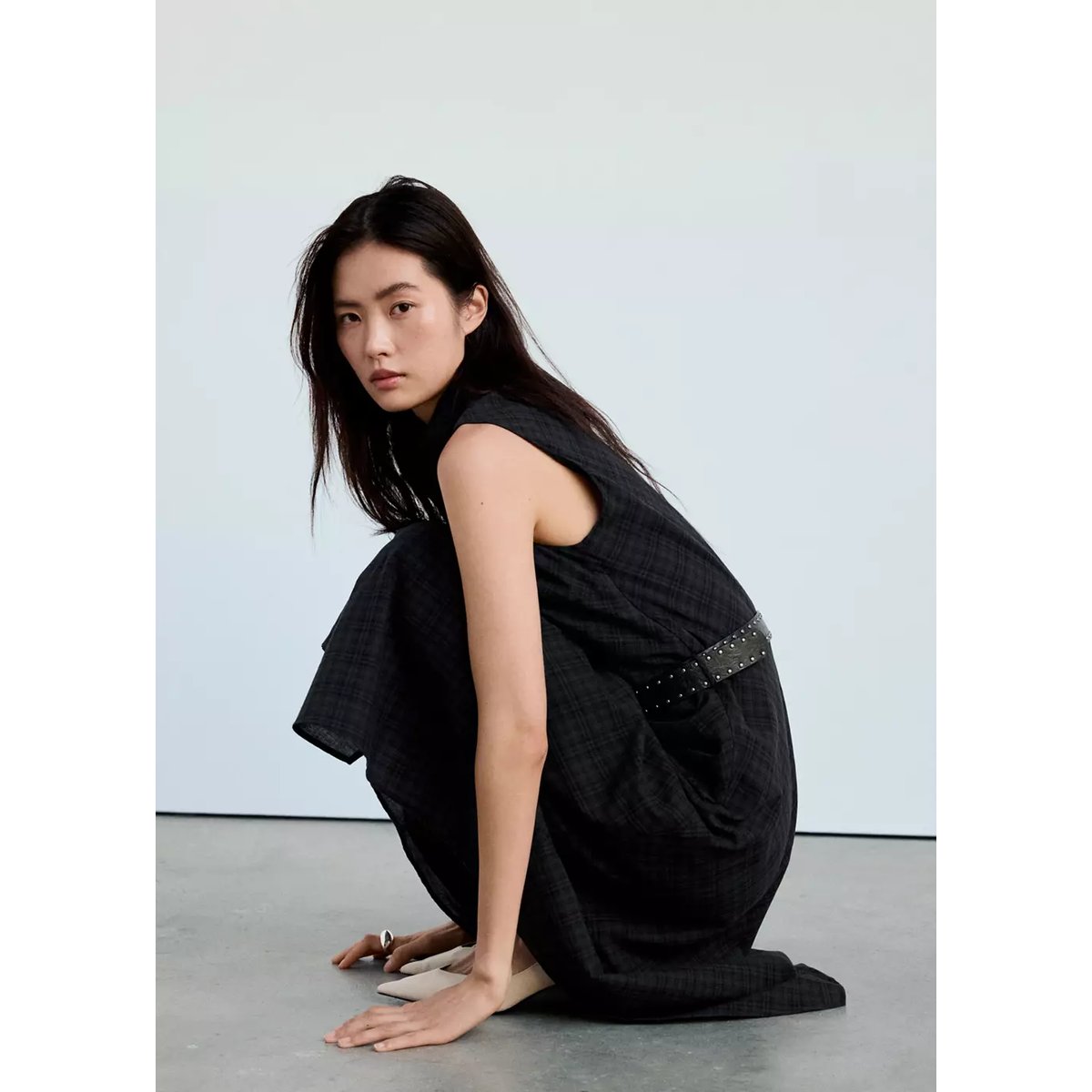 Robe à carreaux avec ceinture gris, MANGO