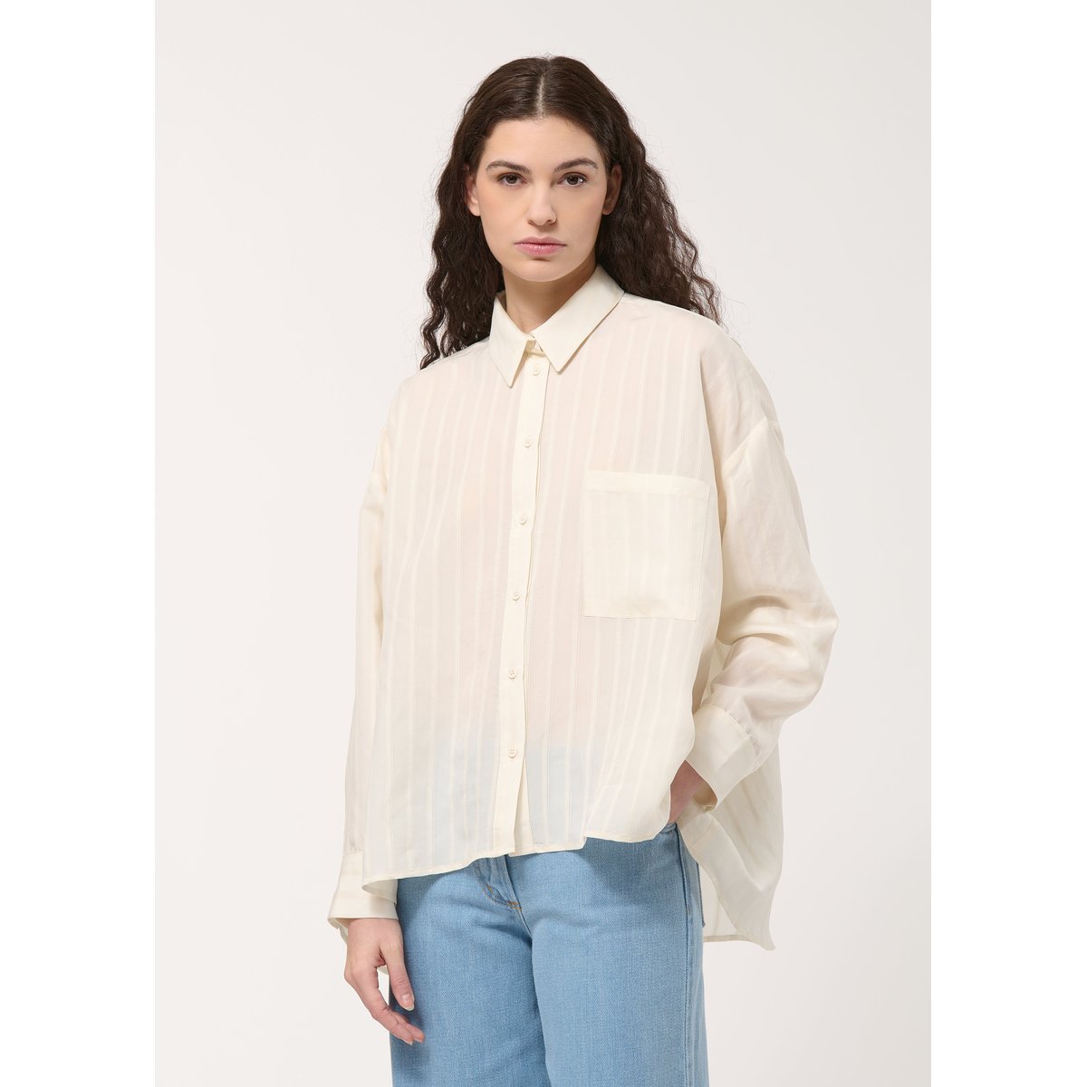 Chemise oversize rayures texturées off white, HUMILITY