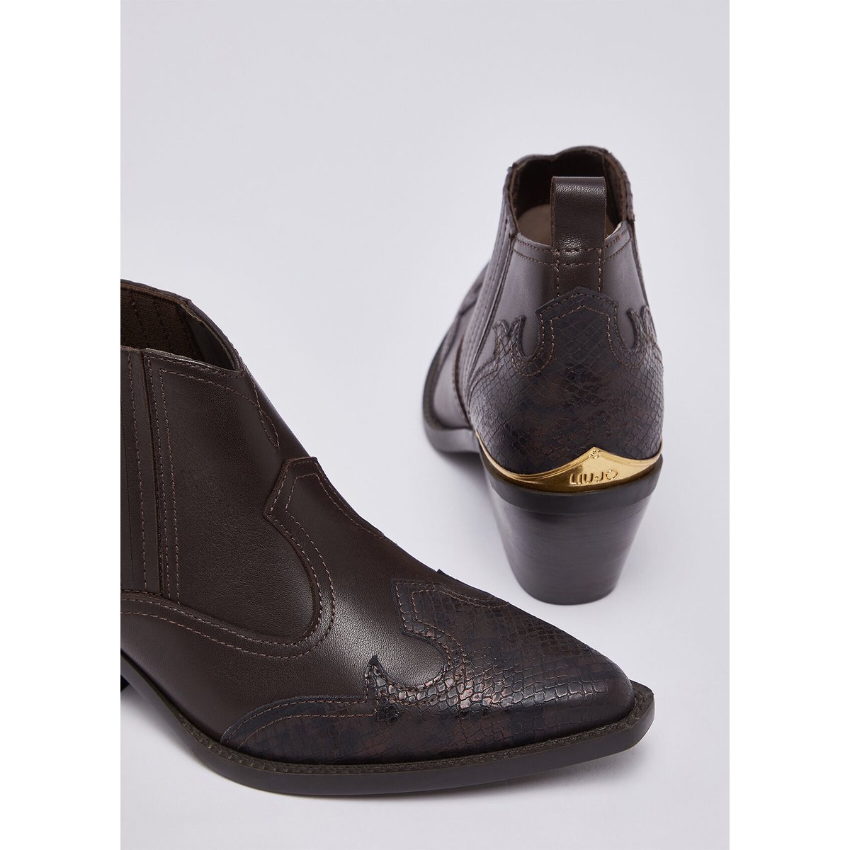 Bottines western avec imprimé python moka, LIU JO
