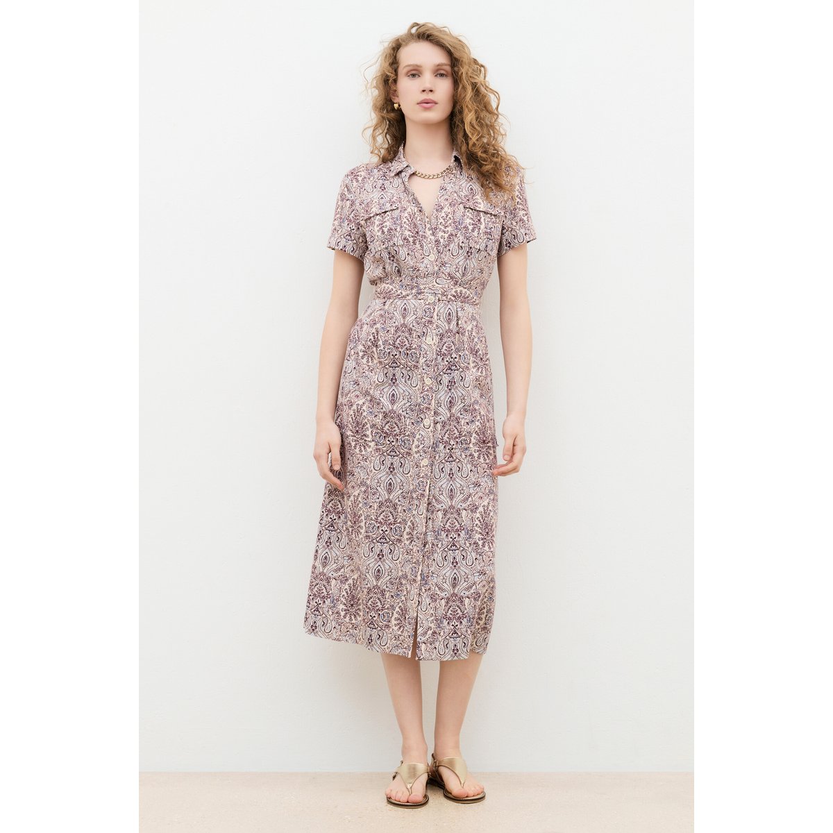 Robe longue col chemise ROBE RLAURINE ivoire, CAROLL
