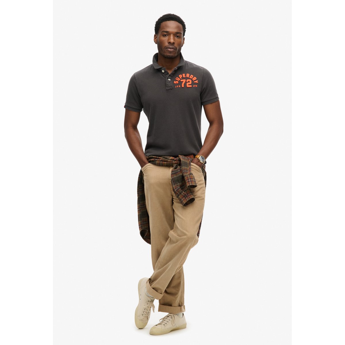 Polo Vintage Athletic noir délavé, SUPERDRY