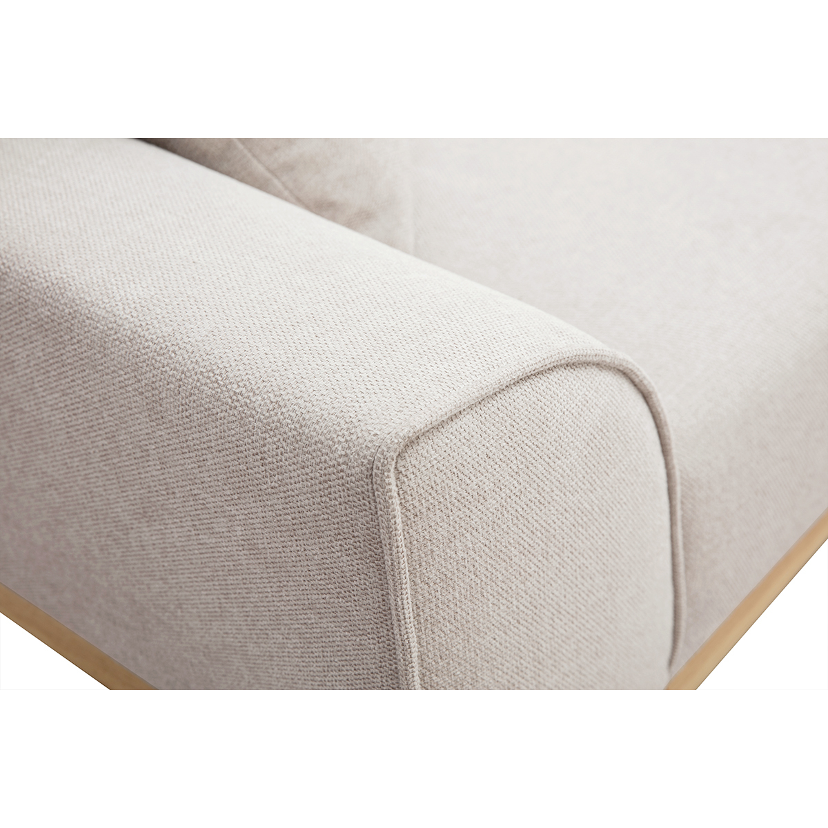 Canapé scandinave 3 places en tissu effet velours texturé beige et bois clair FREEMA beige, MILIBOO