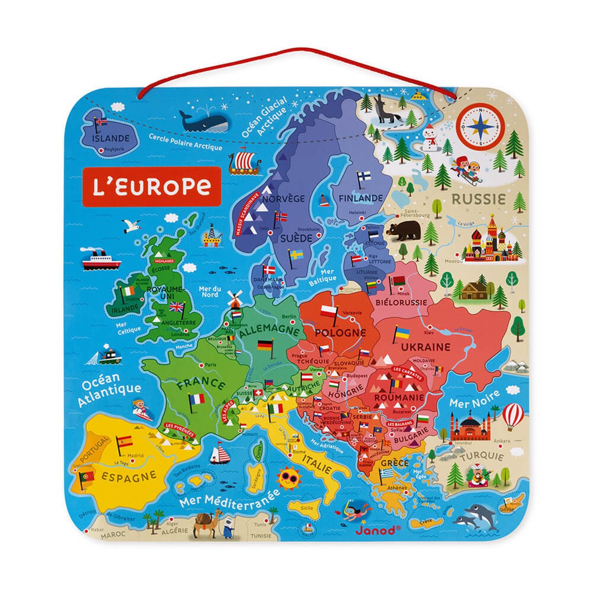 Puzzle Carte D'europe Magnétique 40 Pièces couleur unique, JANOD
