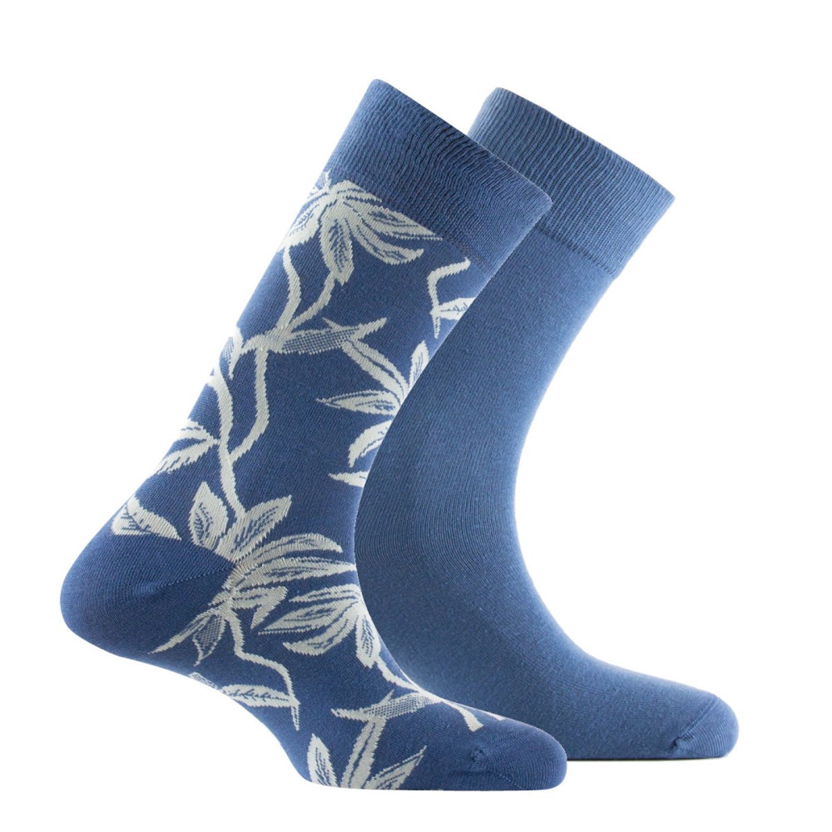Lot de 2 paires de mi-chaussettes motif lianes et unie jean, KINDY
