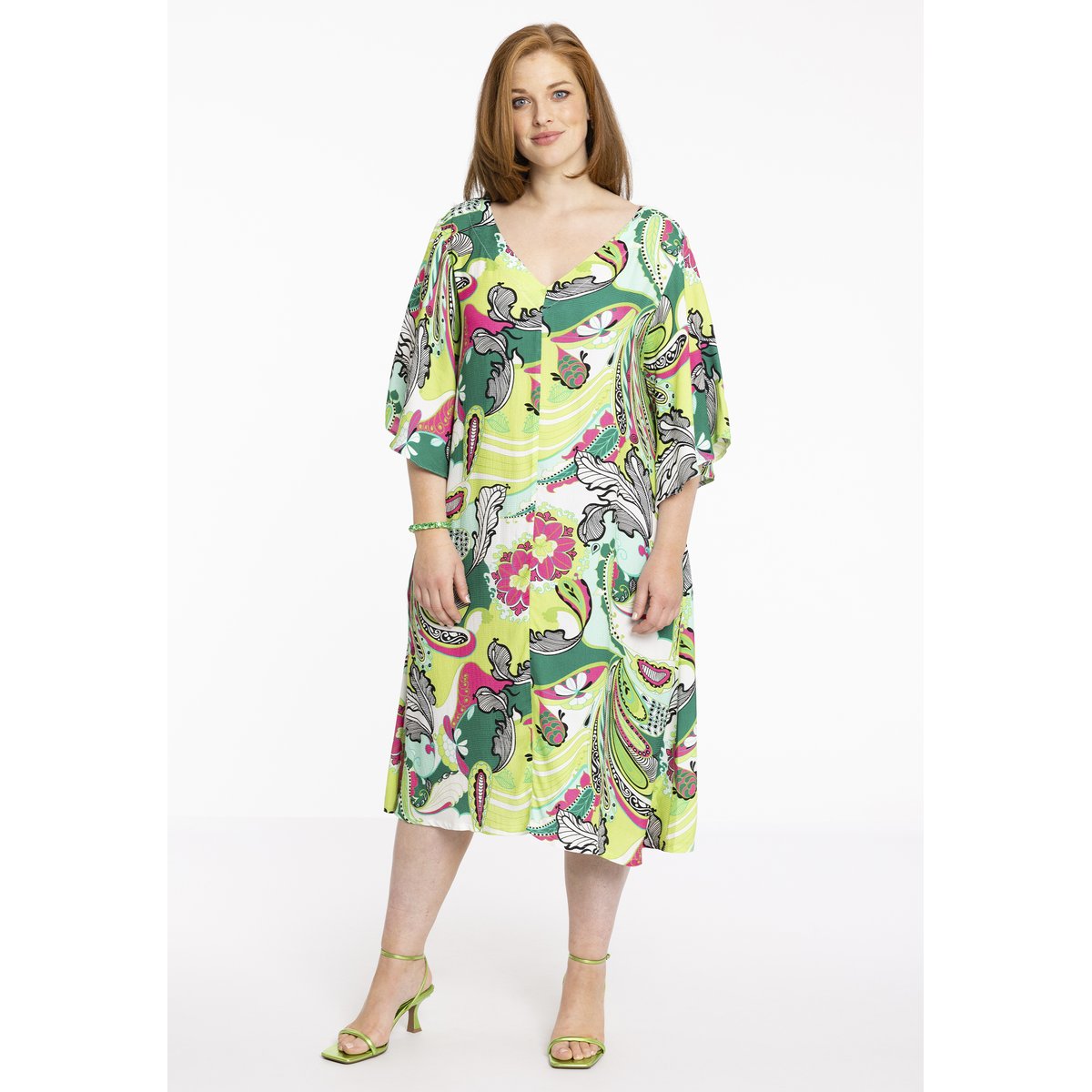 Robe manches larges vert vif, YOEK
