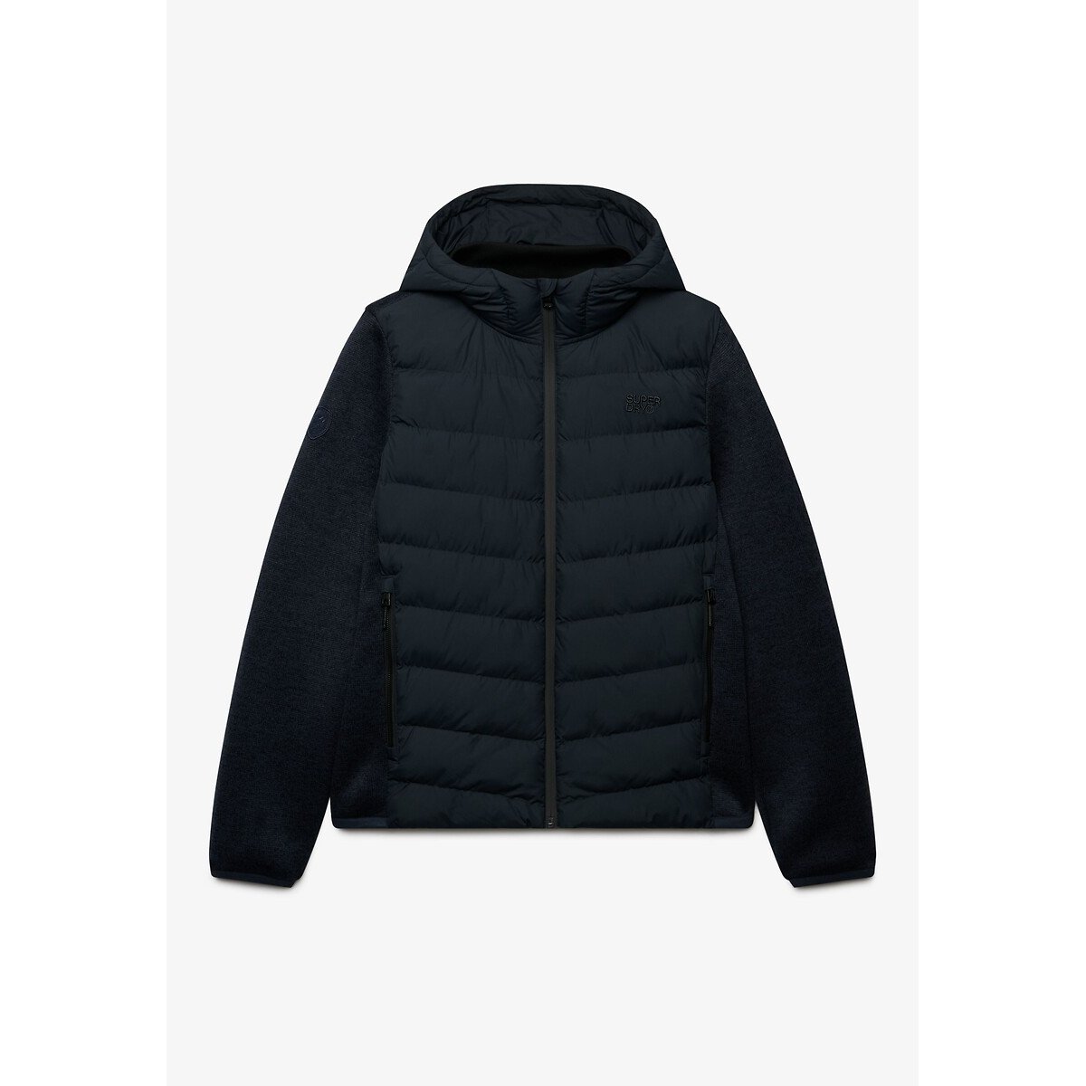 Veste hybride, en maille, à capuche bleu marine, SUPERDRY