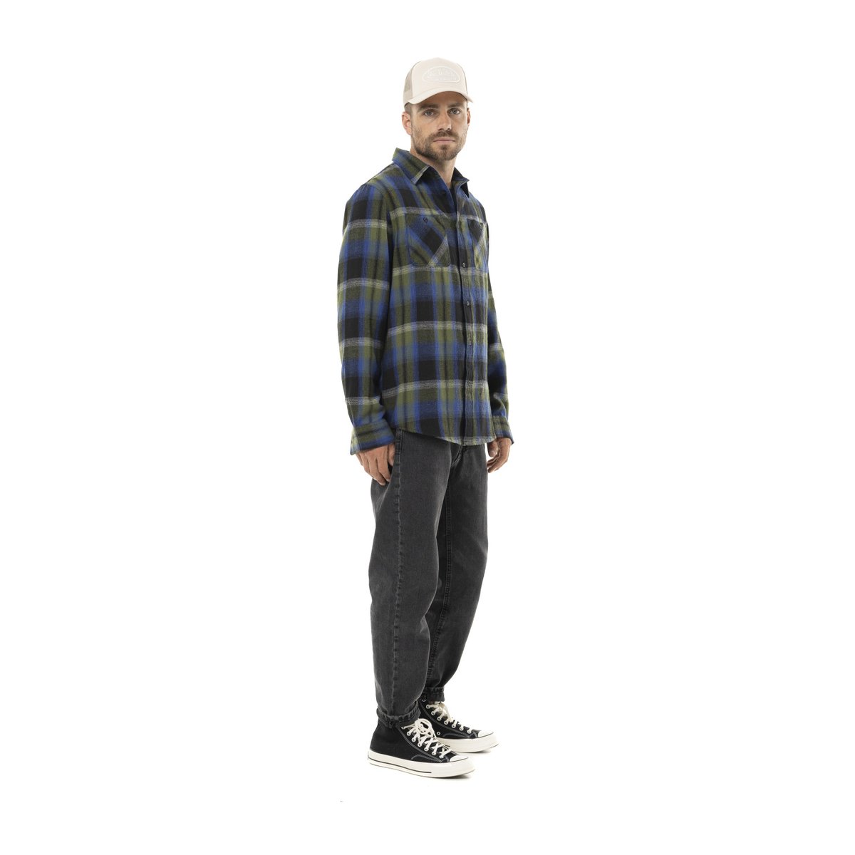 Surchemise bucheron structurée coton bleu/vert/bleu marine, VON DUTCH