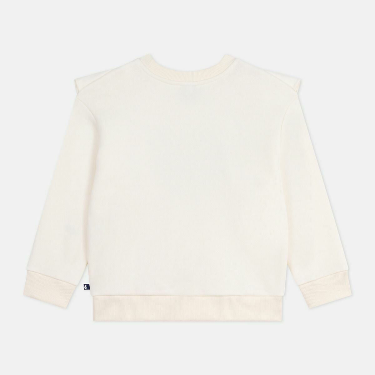 Sweat col rond avec volants en molleton ecru, PETIT BATEAU
