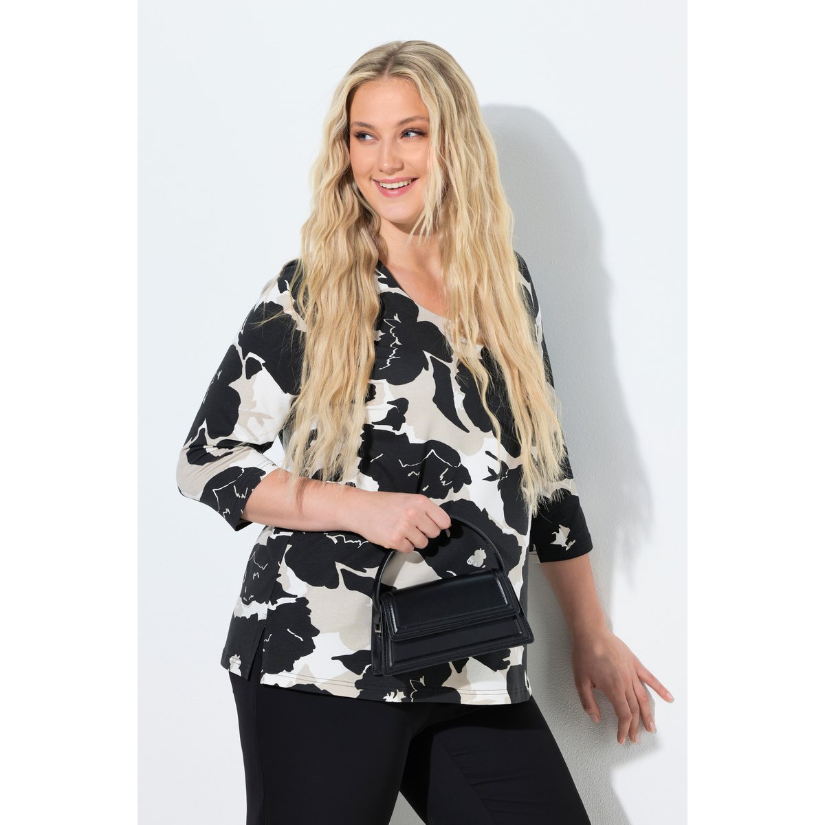T-shirt à fleurs noir, ULLA POPKEN