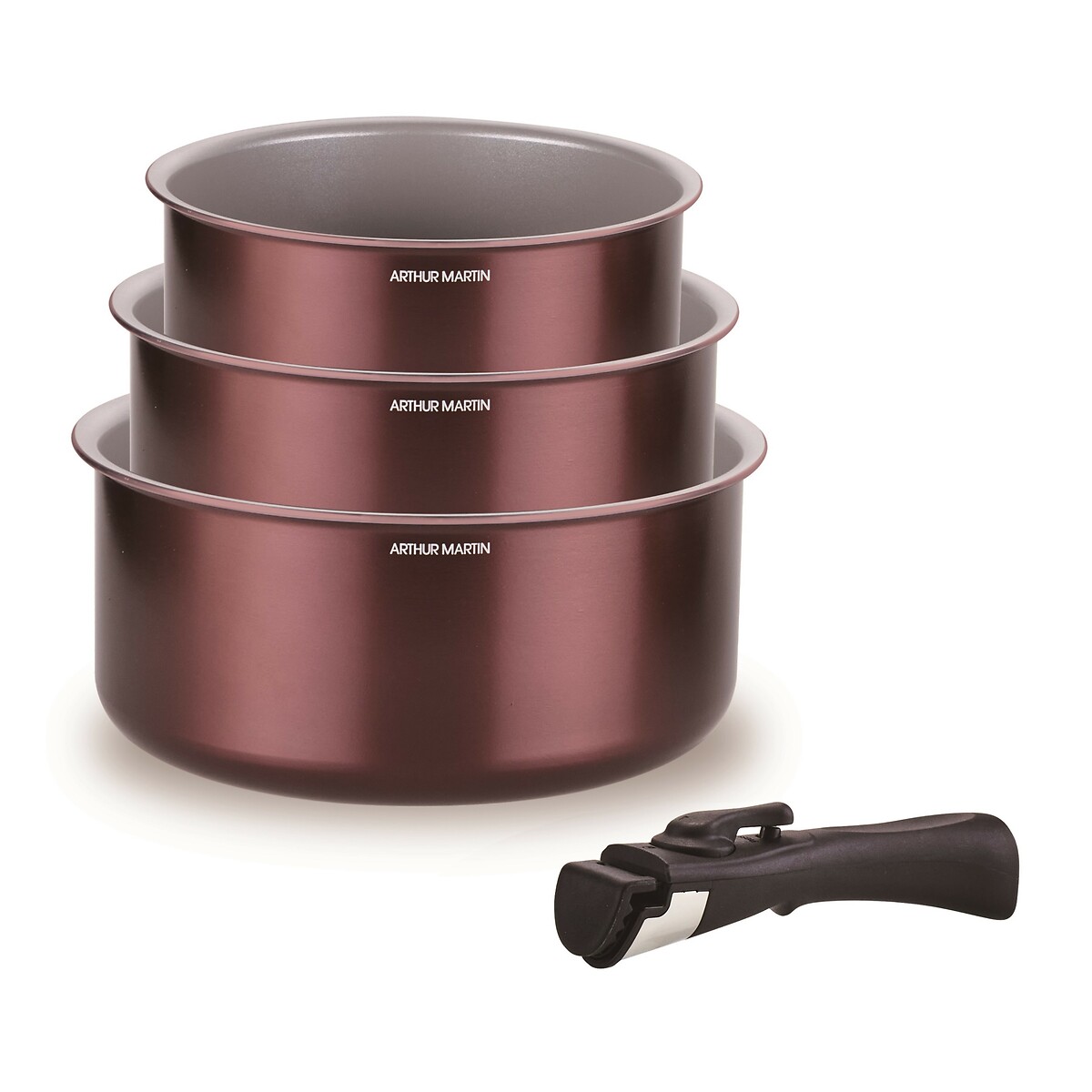 Set de 3 casseroles avec poignée grenat, ARTHUR MARTIN