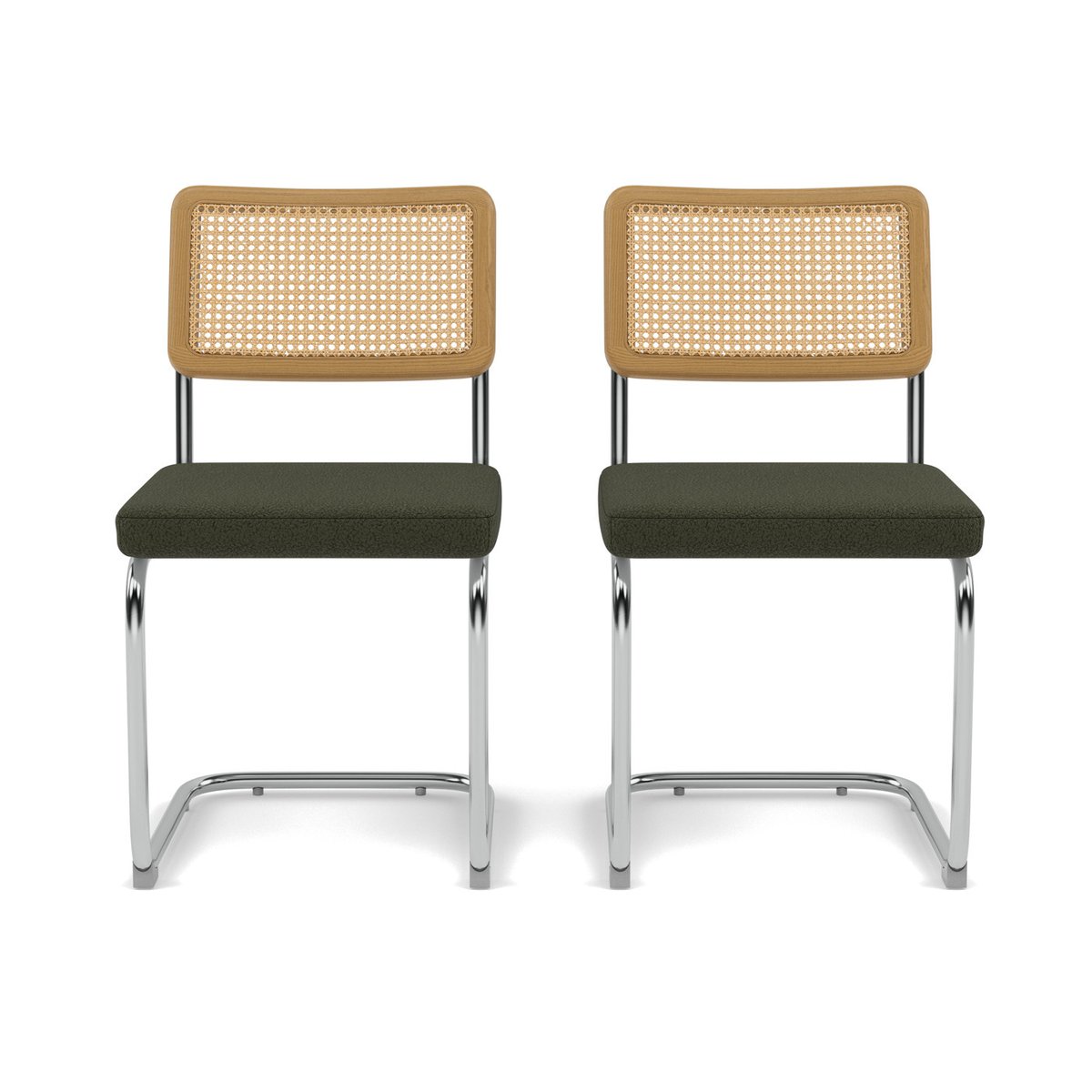Lot de 2 chaises en tissu bouclette, DAMIANO vert kaki, BEST MOBILIER