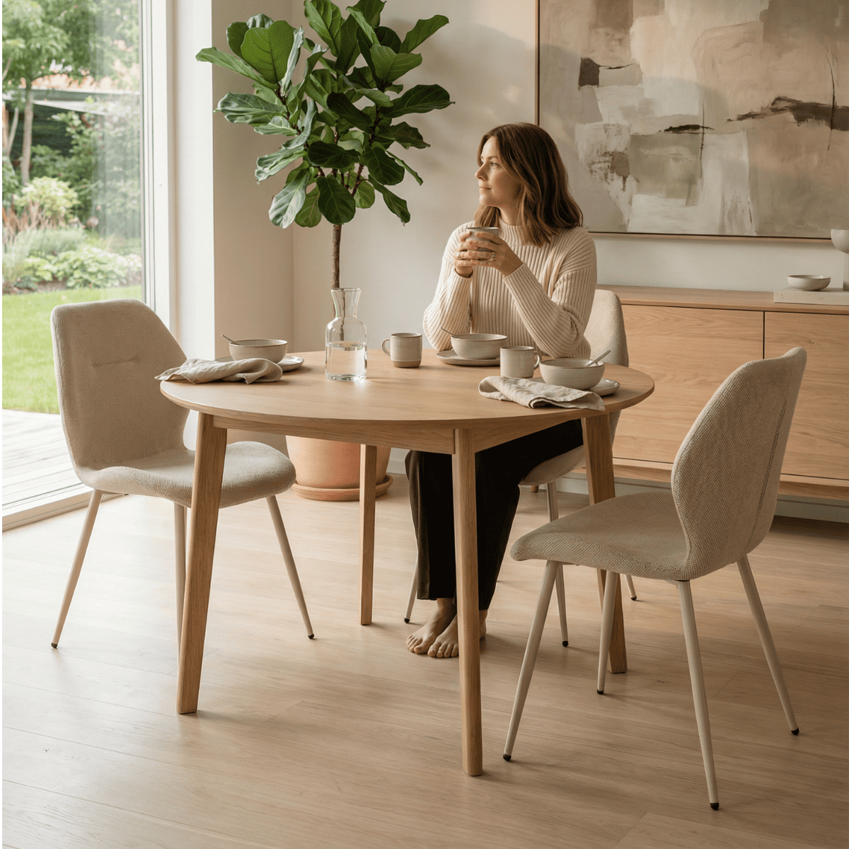 Lot de 4 chaises en tissu - ASHLEY crème, CALICOSY