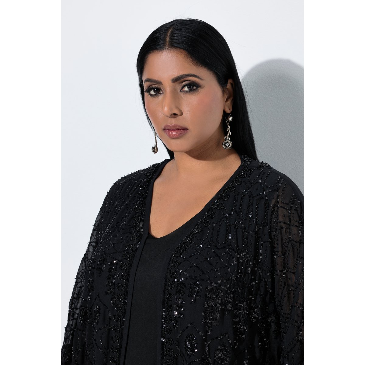 Veste en mousseline avec broderies noir, ULLA POPKEN