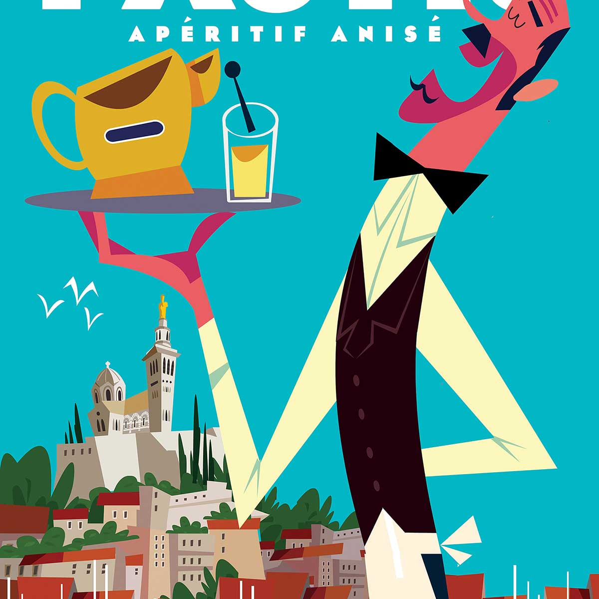 Poster un pastis sur le vieux port affiche + cadre en bois - noir, HEXOA