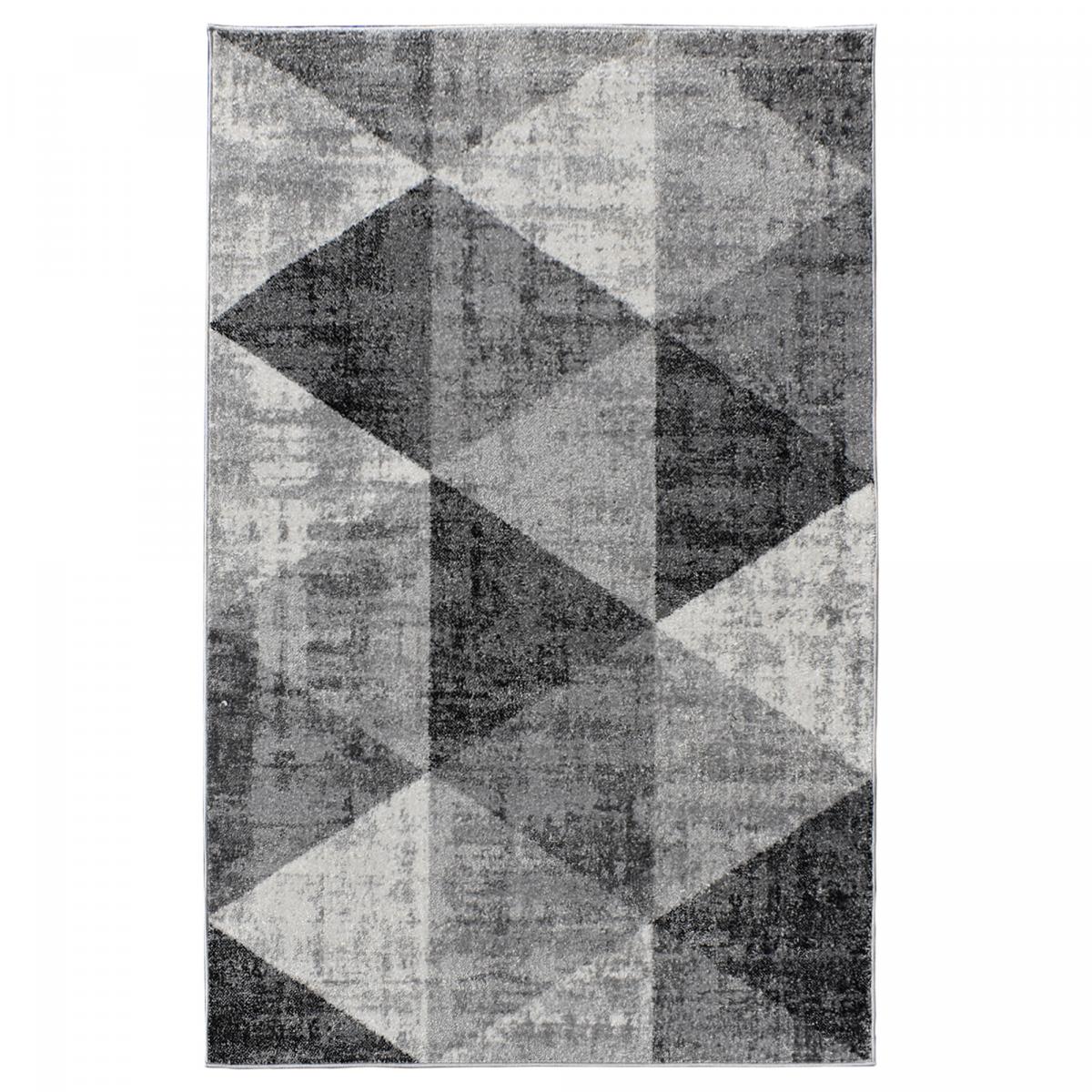 Tapis salon et chambre tissé motif géométrique SOLTAM gris, écru, UN AMOUR DE TAPIS