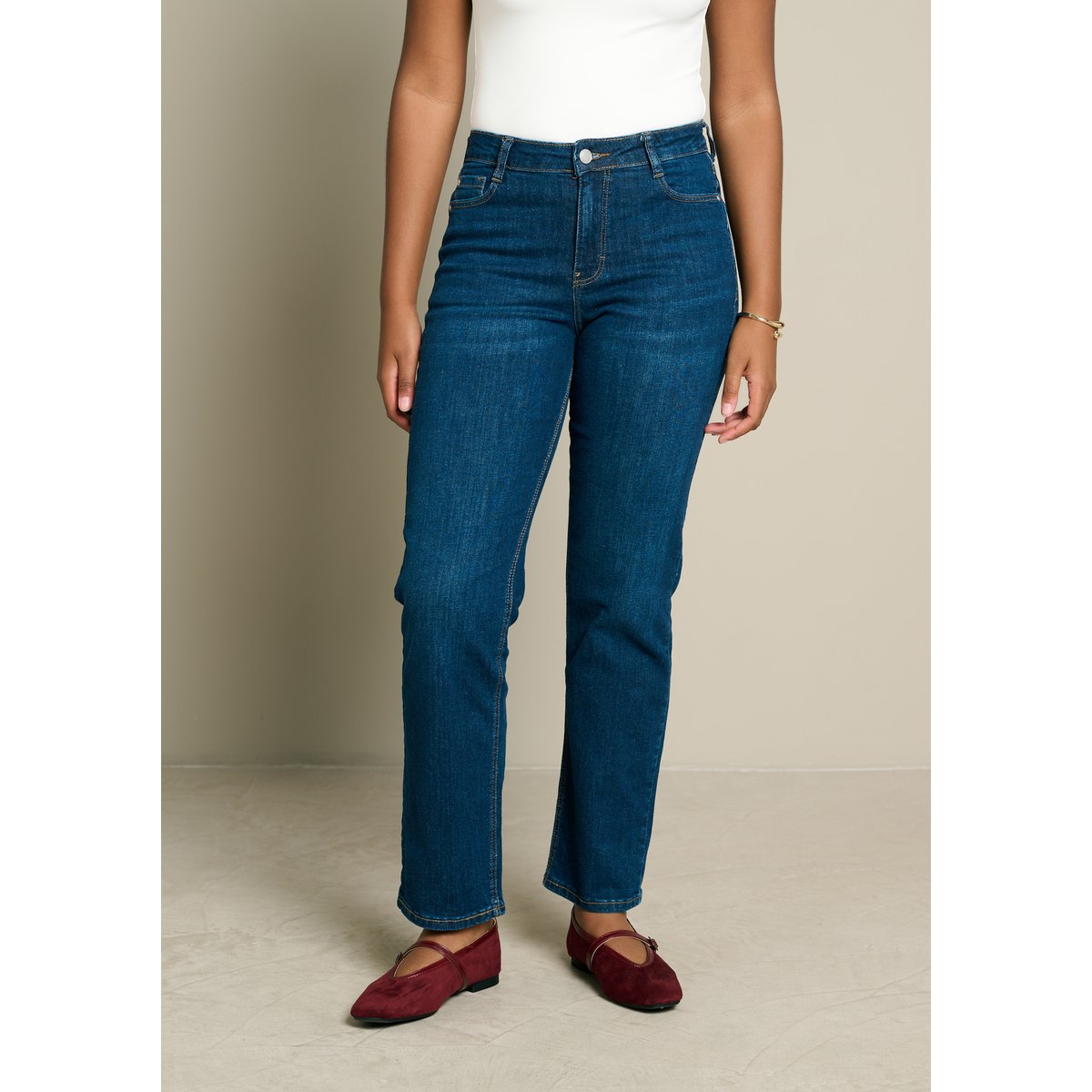 Jean droit taille haute 7/8 dark blue, LOLALIZA