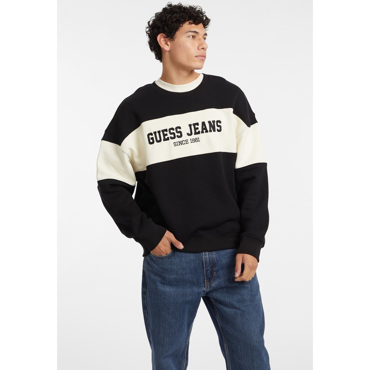 Sweat-Shirt Ras-Du-Cou Rayure Horizontale noir, GUESS