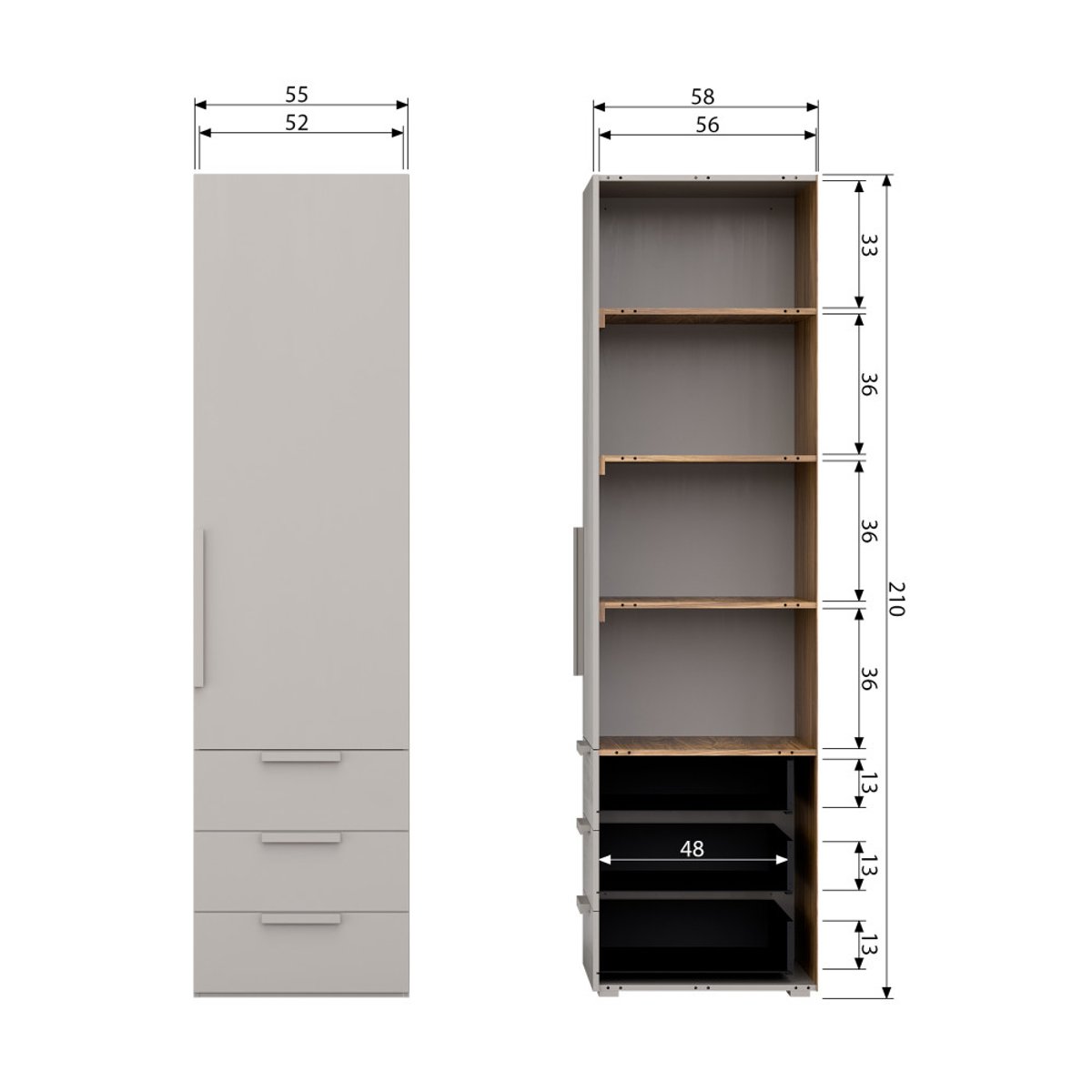 Armoire 1 porte en pin RENS gris clair, WOOOD