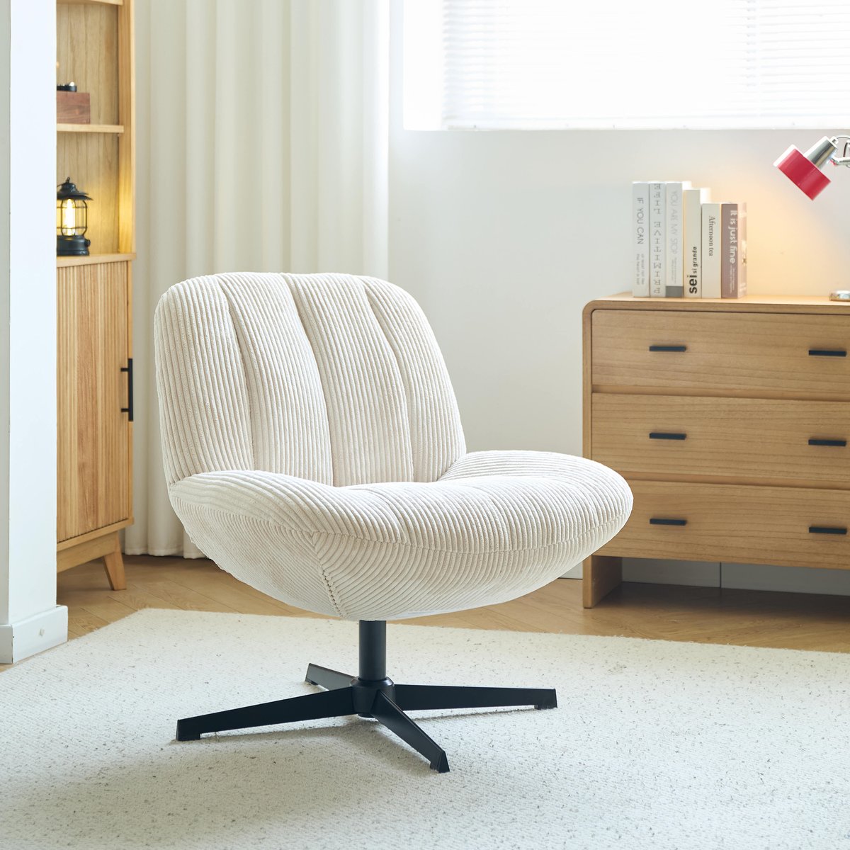Fauteuil de salon pivotant, velours côtelé, NAMSOS beige, NORDLYS