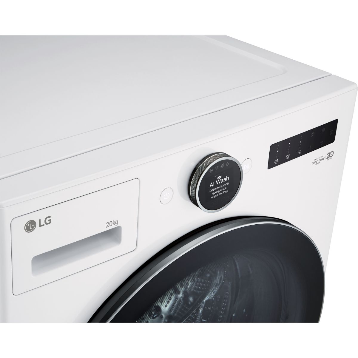Lave linge hublot F20F12WST - 20 kg - 1000 tr/min - Classe A - Moteur induction direct drive - Connecté wifi couleur unique, LG