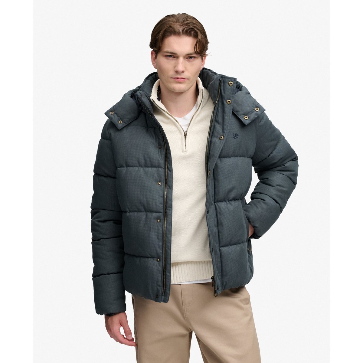 Doudoune à Capuche à Carreaux Premium carreaux olive/marine, SUPERDRY