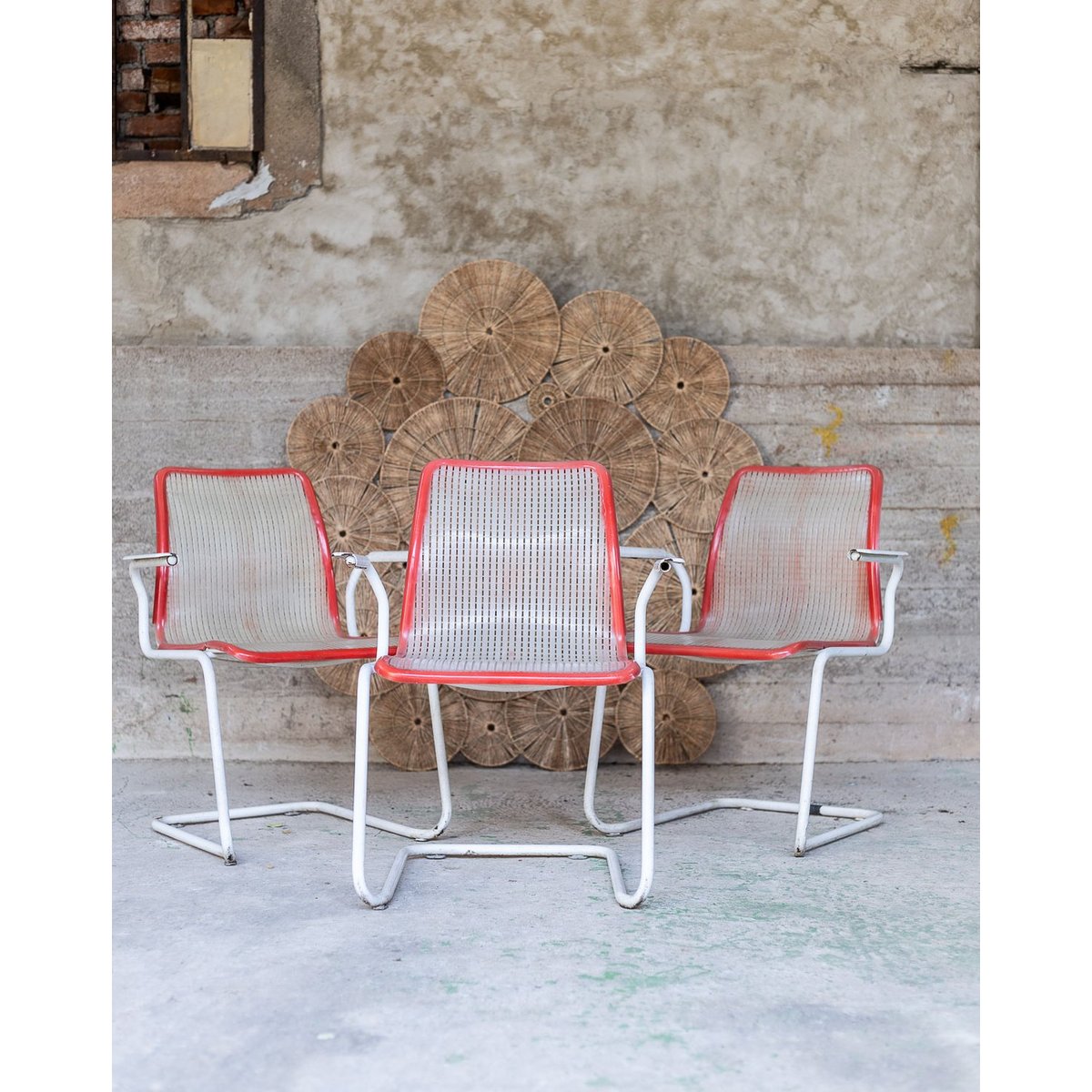 Trio de fauteuils d'extérieur Jakob N°1386 - Bon état blanc, DEBONGOUT