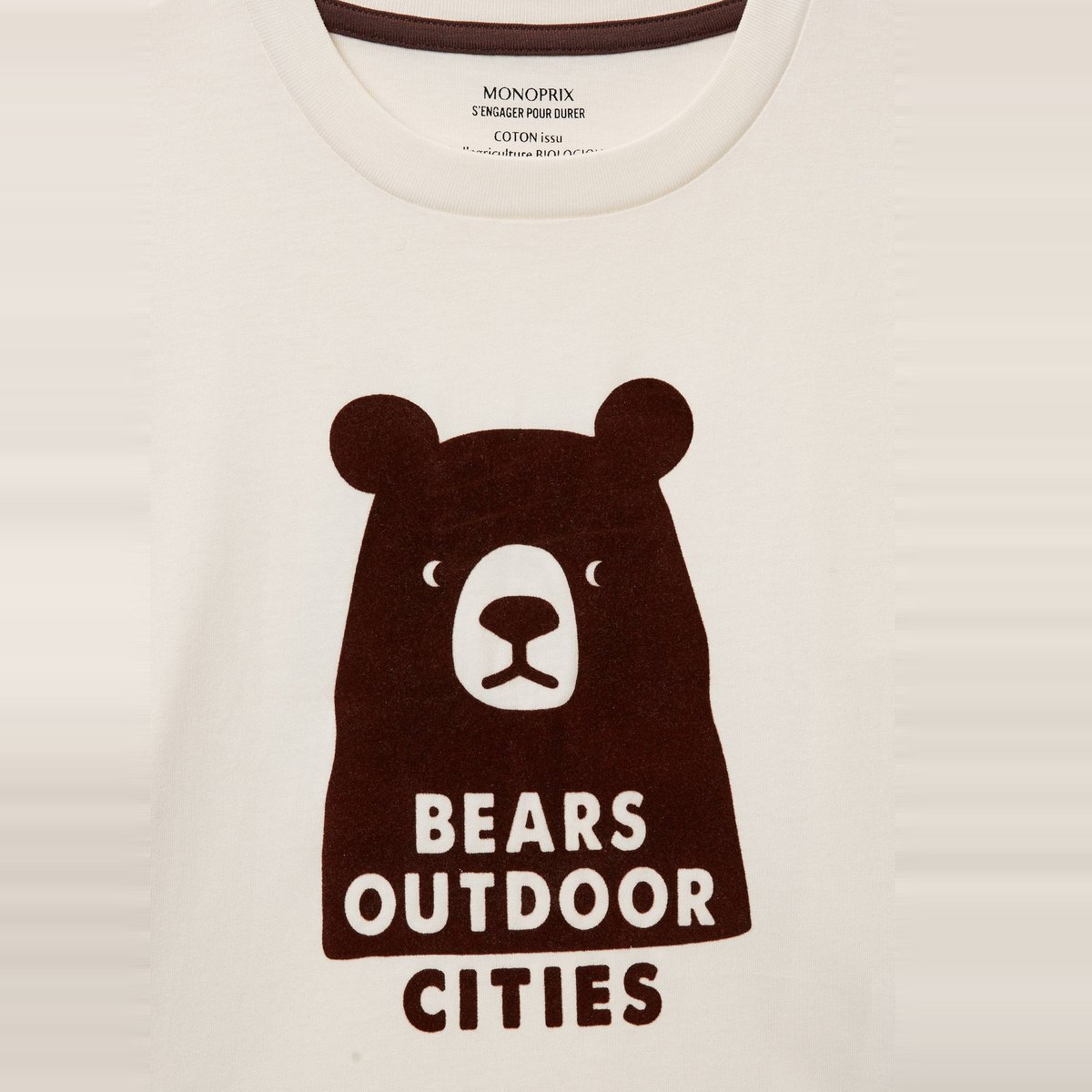 T-shirt manches longues imprimé en coton BIO GOTS naturel, MONOPRIX