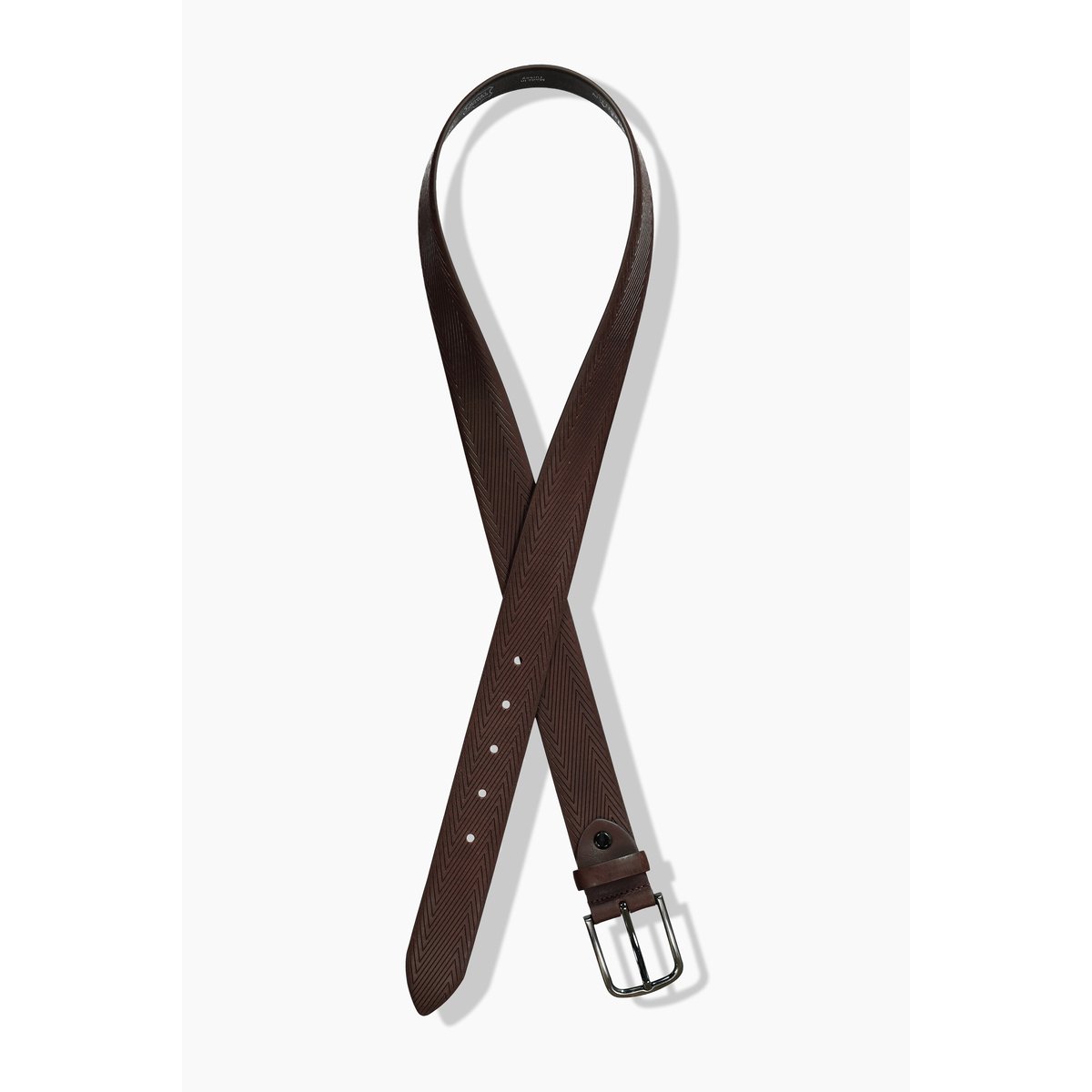 Ceinture en cuir, motif chevrons acajou, ULLA POPKEN