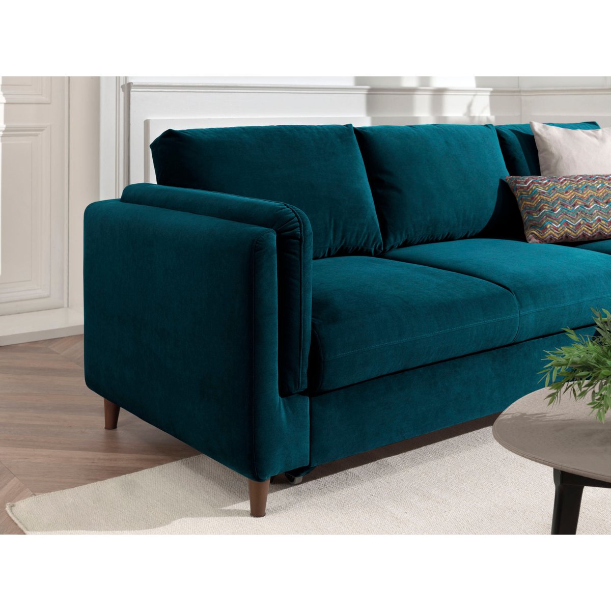 Canapé d'Angle Convertible 4 places - BROOKE bleu canard, BEST MOBILIER