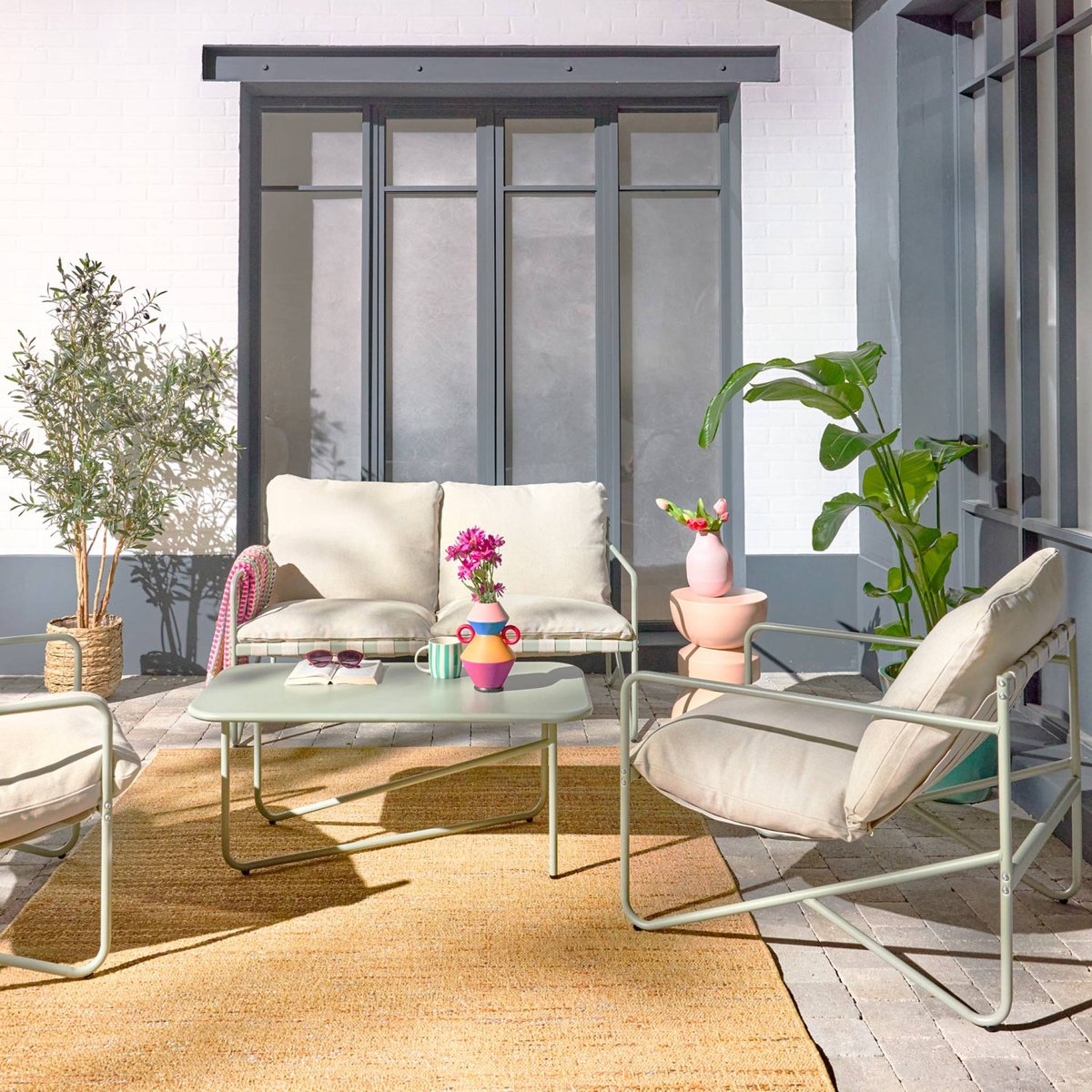 Salon de jardin acier 4 places ALCAMO kaki / beige, SWEEEK