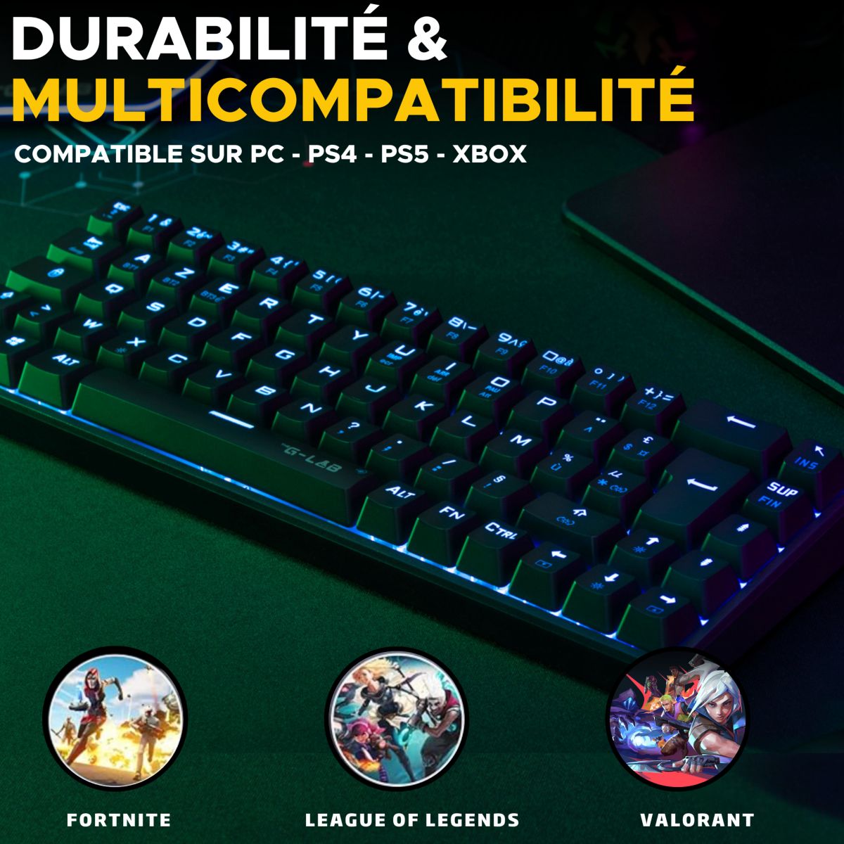 Clavier gamer KEYZ titanium couleur unique, THE G-LAB