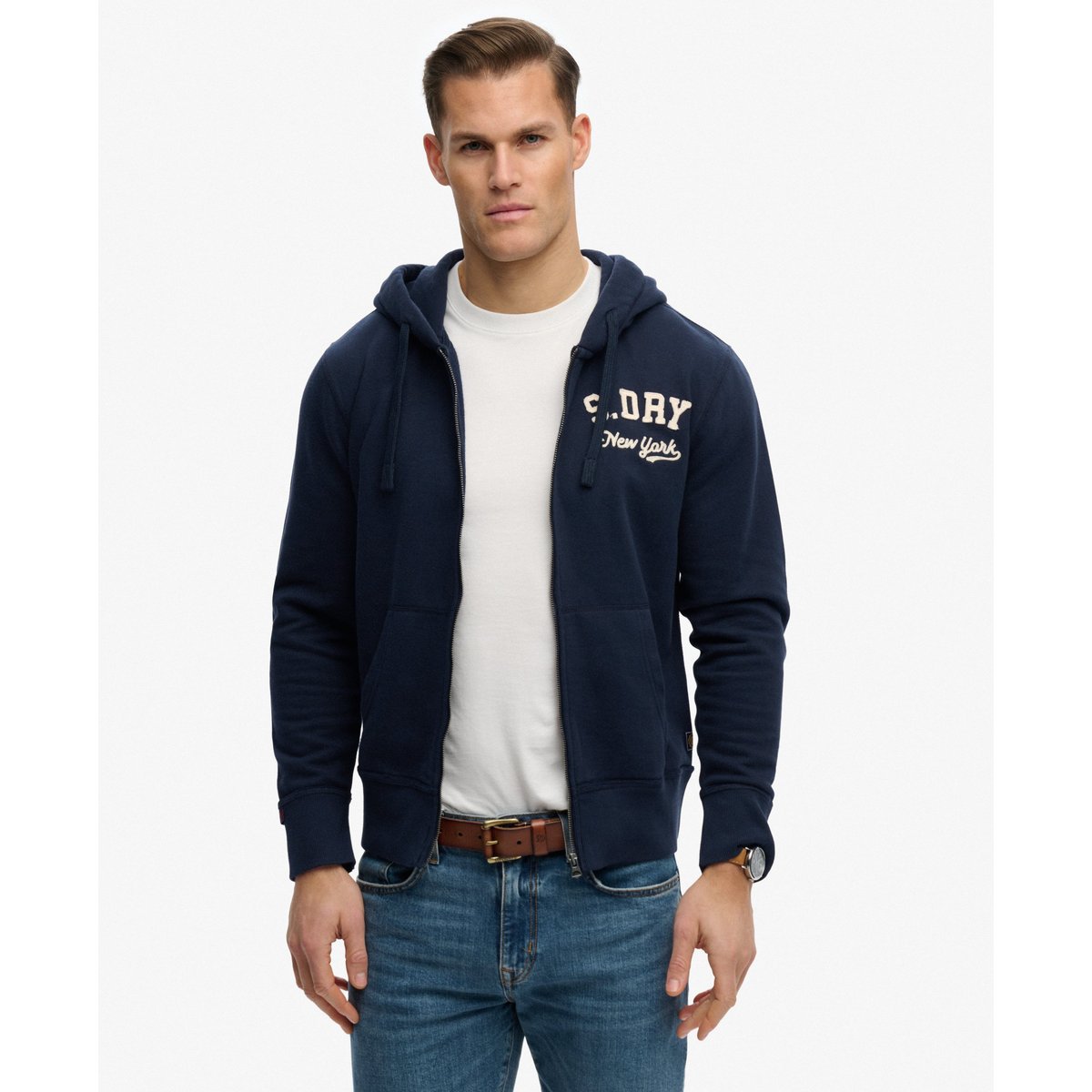 Sweat à capuche zippé Vintage Athletic bleu marine éclipse, SUPERDRY