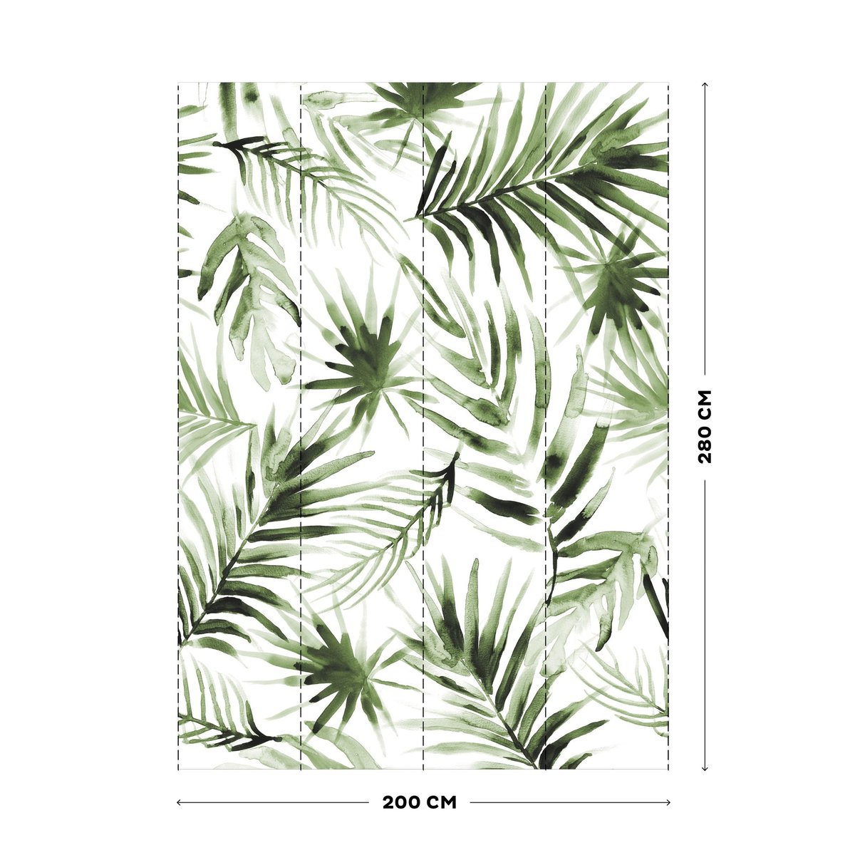 Papier peint panoramique Feuilles Aquarelle vert blanc, ART FOR THE HOME