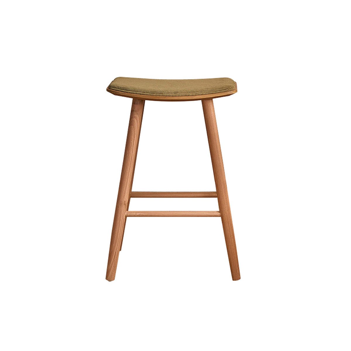 Tabouret de bar en teck massif et velours côtelé AMBRE kaki, BERAH GETAH