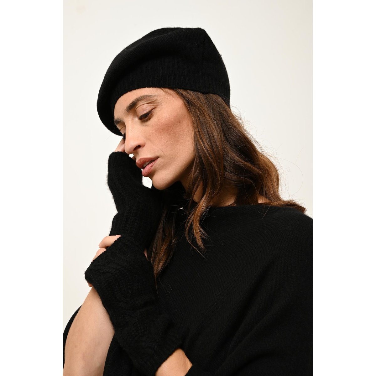Poncho 4 Fils Ivoire Ashley noir, JUST CASHMERE