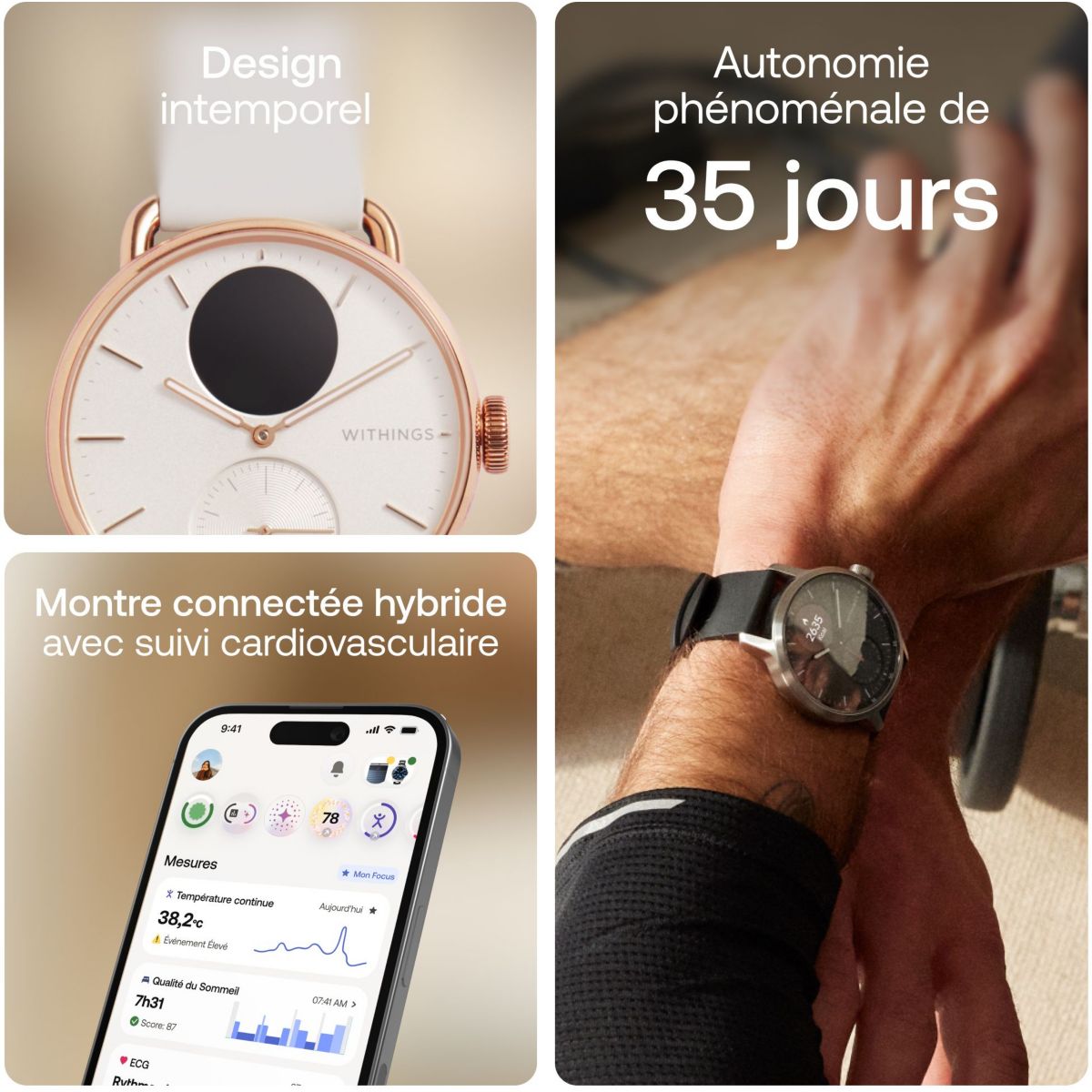 Montre santé Connecté Scanwatch 2 Rose Gold Sand 38mm or-rose, WITHINGS