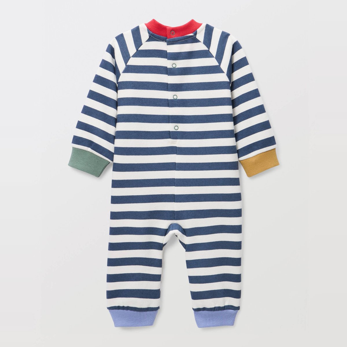 Combinaison rayée en molleton en coton BIO GOTS pierre bleue, BOUT'CHOU