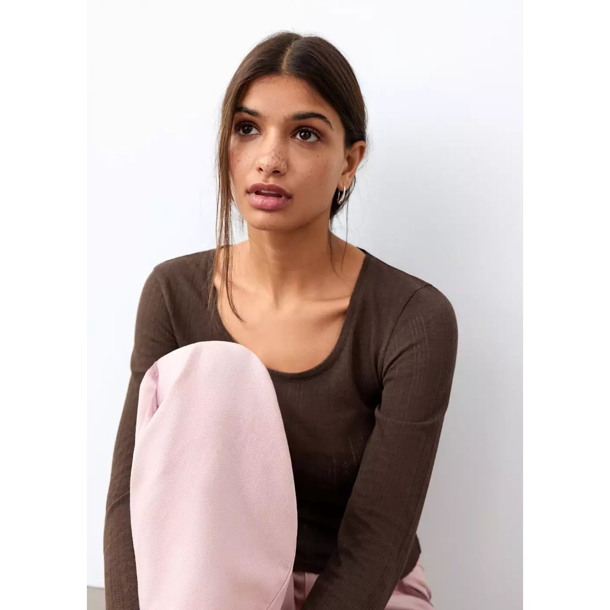 T-shirt en maille fine marron, MANGO TEEN