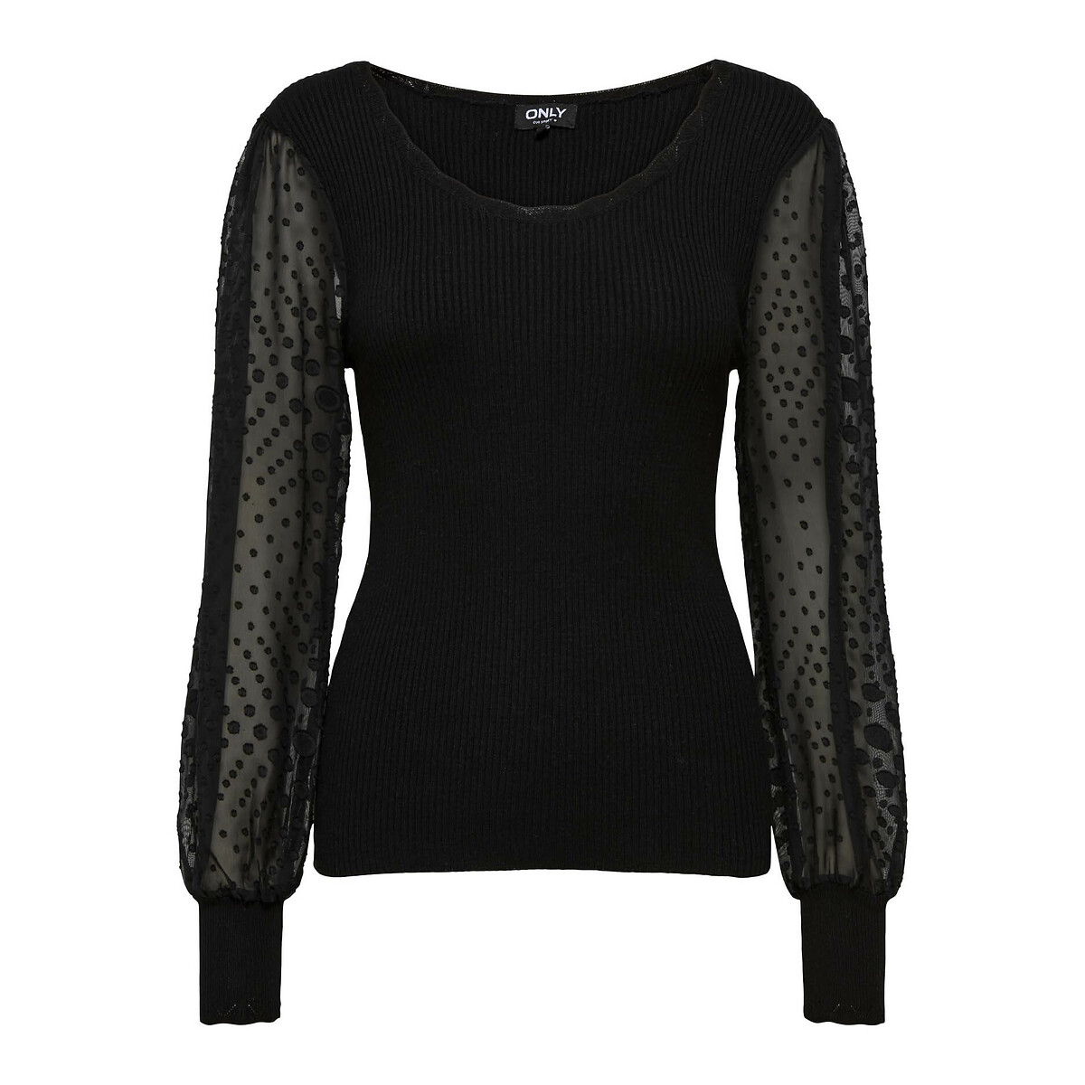 Pull en fine maille, manches en tulle noir, ONLY