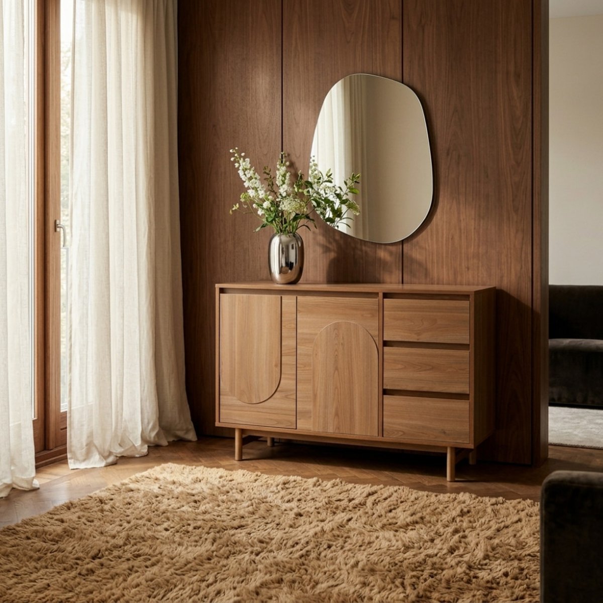 Buffet 2 portes 3 tiroirs en bois L110cm- ABBY bois foncé, DRAWER