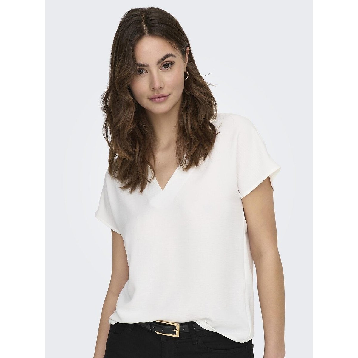 Kurzärmelige Bluse mit V-Ausschnitt weiss, JDY