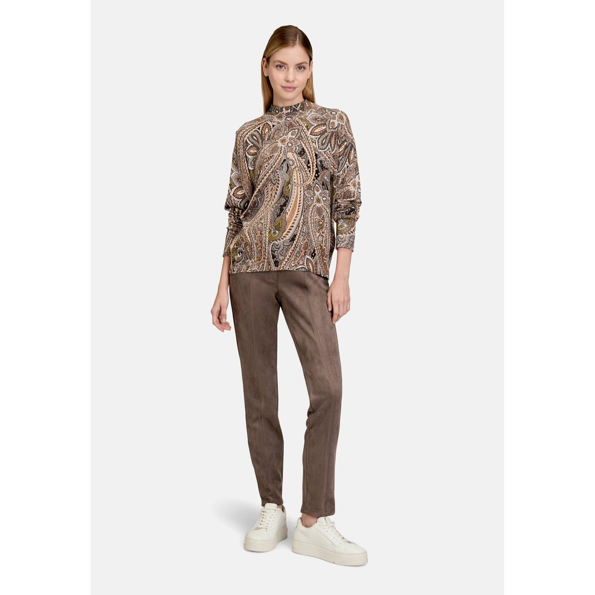 Pull-over en fine maille à col droit gris/beige, BETTY BARCLAY
